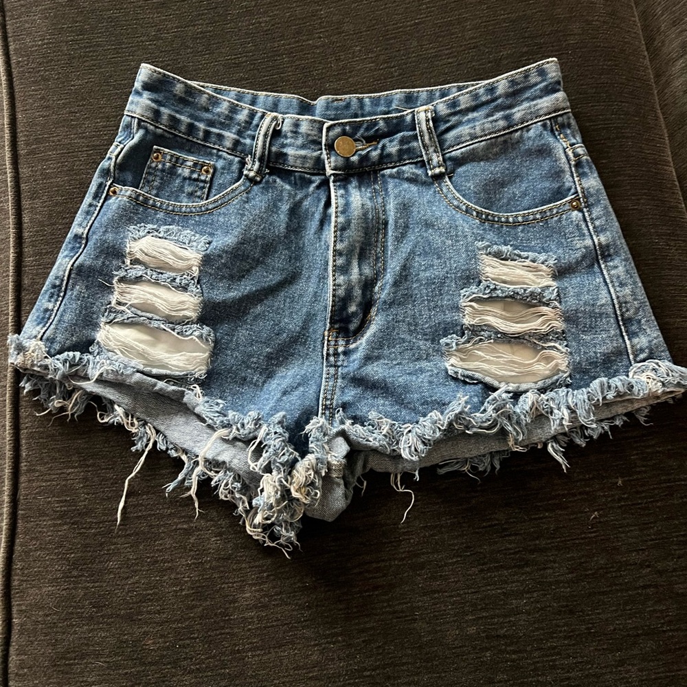 Skin Blue Distressed Jean Shorts